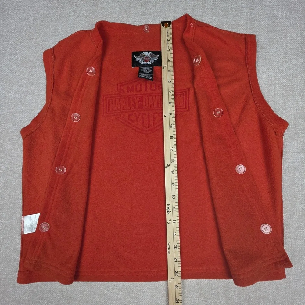 Harley-Davidson Orange Fleece Jacket Liner Embossed Logo Buttons Mens Medium